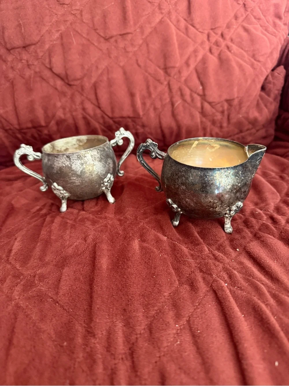 Vintage Silver-Tone Creamer and Sugar Bowl Set - Tarnished Silver Finish